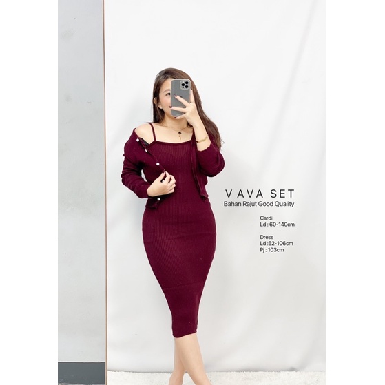 MDLV ~ Set Vava Rajut Dress Bodycon + Cardigan Knit Good Quality