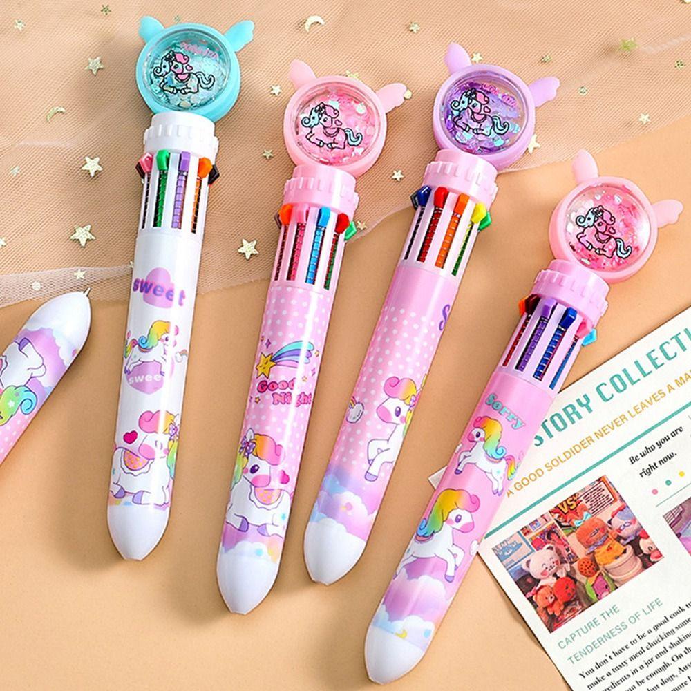 Nanas 4 Pcs/Set 10warna Bolpoin Rainbow Unicorn Hadiah Siswa Sekolah Perlengkapan Kantor Multi-Warna Mark Pen