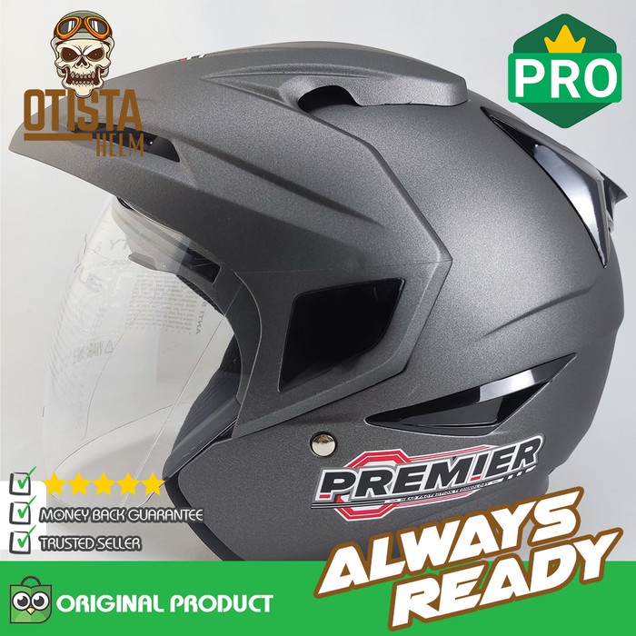 Helm Half Face Asca Premier Solid Gunmetal Hitam Matte All Size M-L