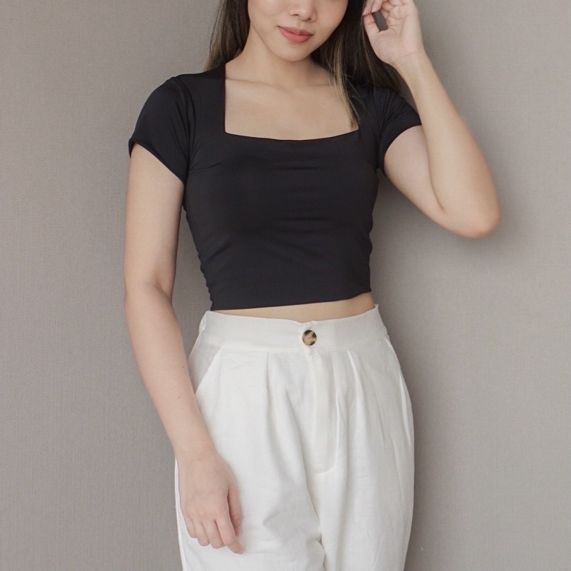 Crop Top Basic Square Double Layer Jersey Korea Premium / atasan crop sweater crop
