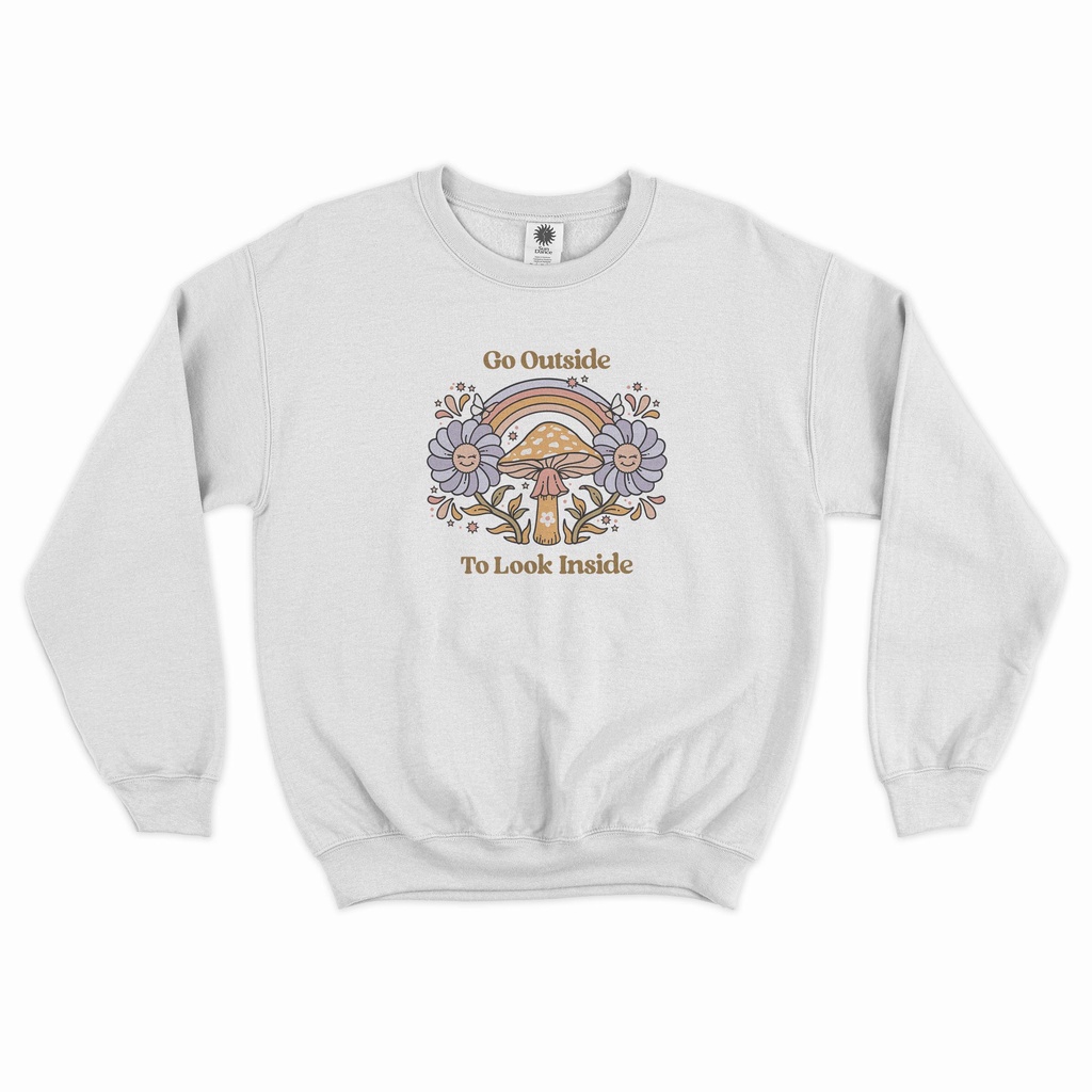 Sweater Crewneck Sweatshirt GO OUTSIDE - Cream/Beagie/Putih/Sage Green/Hitam/Coklat Susu/Ash Grey SU