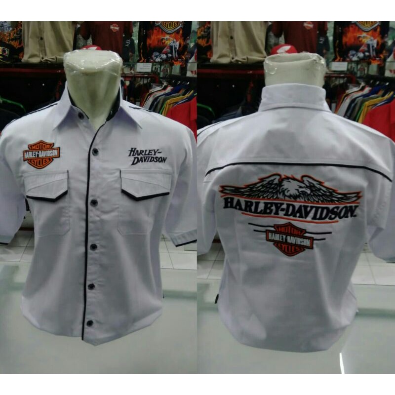 Kemeja Harley Davidson - White Eagle - Bar and Shield - Baju Bikers Motorcycles - Original - HDMC HD
