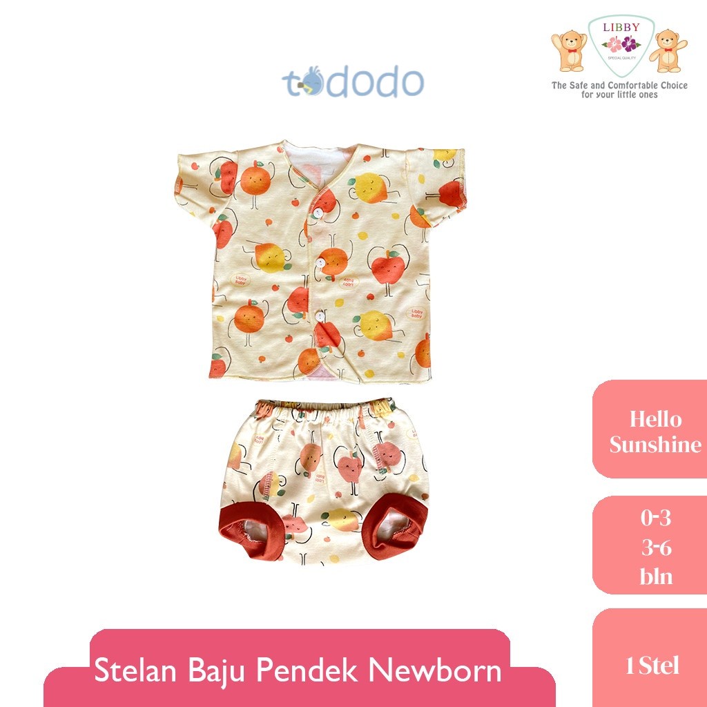 Baju Bayi Setelan Pendek Celana Pop Newborn 0 3 6 Bulan LIBBY Hello Sunshine (1 stel)