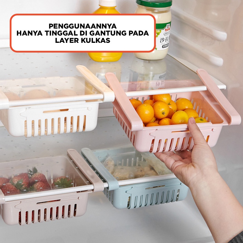Rak Tambahan Kulkas Serbaguna Sliding Rack Multifungsi Organizer Kulkas / Laci Keranjang Sliding Penyimpanan Kulkas