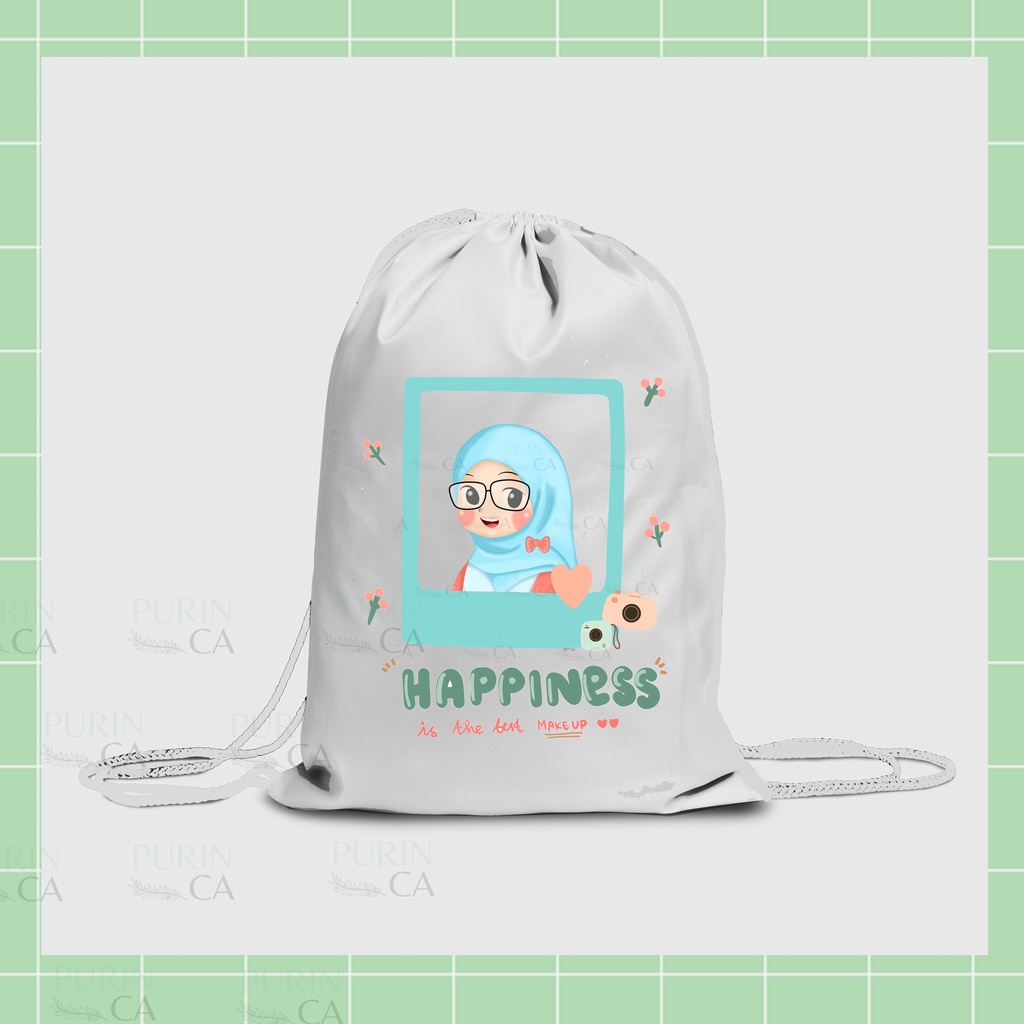 Tas Serut / Tote Bag Kanvas HAPPY HIJAB GIRLS CUTE