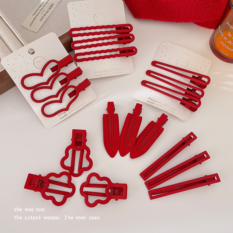 Klip Rambut Merah Tahun Baru Poni Dahi Depan Perempuan Kartu Cubit Samping Di Tahun Tahun Baru, Hiasan Kepala Klip Kecil Duckbill Temperamen Sederhana