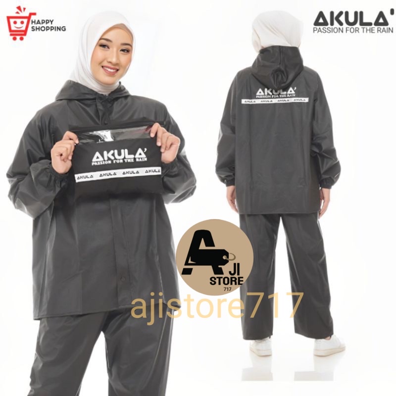 JAS HUJAN Setelan Pria Wanita Baju Celana Anti Rembes By Akula Bahan PVC 0,25