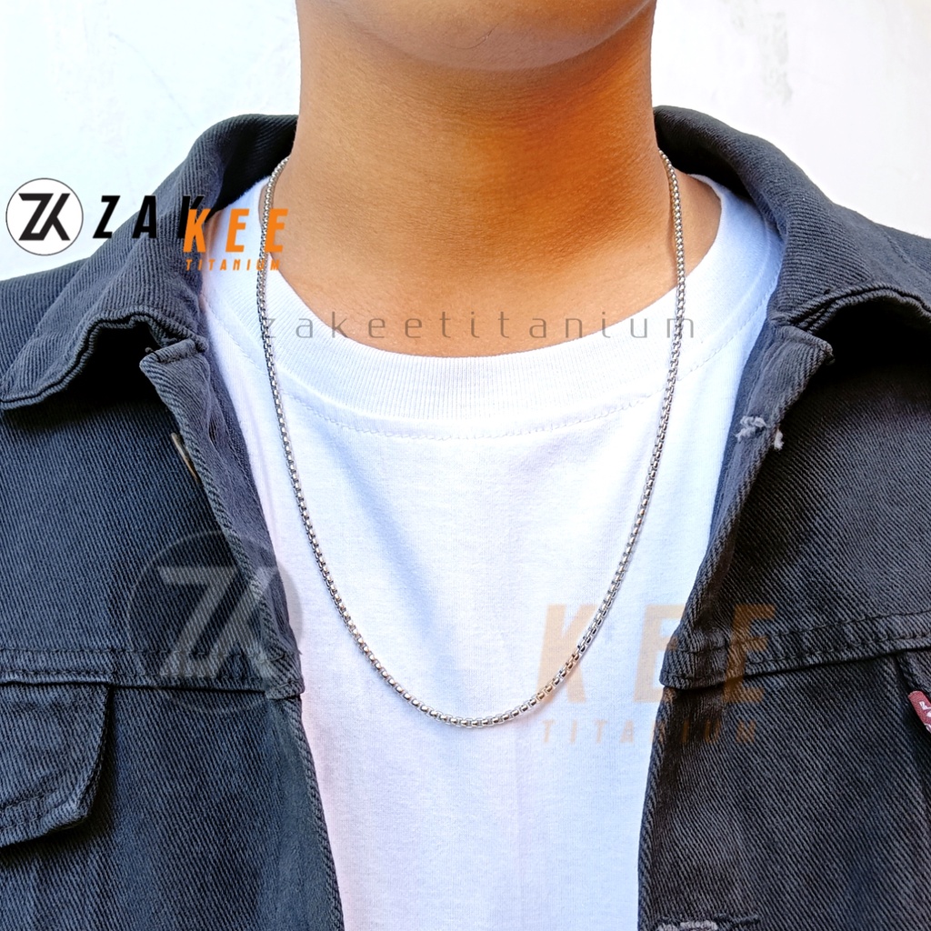 Kalung Pria Titanium Anti Karat Rantai Cowok Cowo Pria Warna Silver Emas Hitam Keren Panjang 45cm 50cm 55cm 60cm 75cm