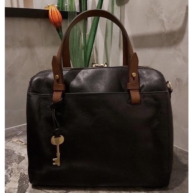 prelove TAS FOSSIL RACHEL SATCHEL HITAM kombinasi Coklat