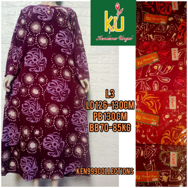 Daster Panjang Batik Kencana Ungu Label Coklat Longdress Jumbo Tangan Lengan Panjang