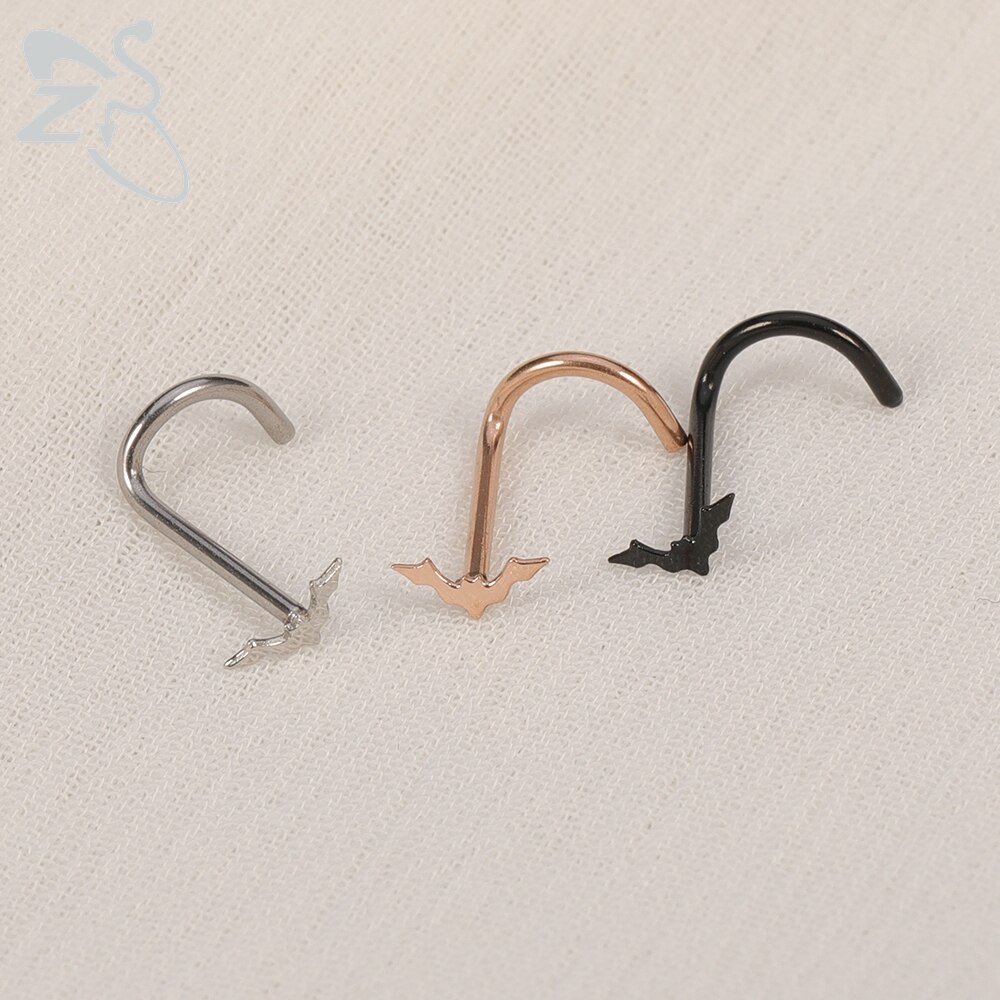 1pc Pejantan Hidung Bengkok Kucing Dengan Cincin Septum Kristal Tengkorak CZ Surgical Steel Nostril Telinga Tindik Tulang Rawan Perhiasan