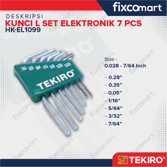 Tekiro Hex Key Electro / Kunci L Set Elektronik 7 Pcs Inch