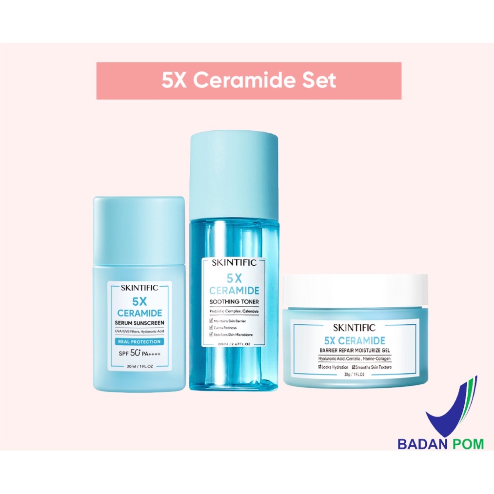 [Ready Stock] ori SKINTIFIC 5X Ceramide Serum Sunscreen set Moisturizer Face Cream + Face Sunscreen + Soothing Toner Face Toner Skin Toner Barrier Repair Day and Night Skincare Packet