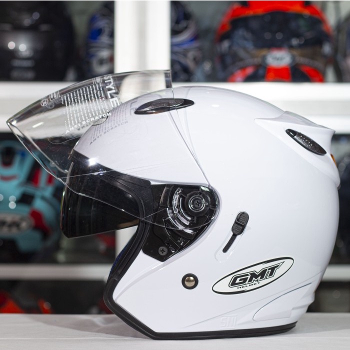 HELM HALF FACE GMT ORIGINAL DOUBLE VISOR HELEM MOTOR SNI MURAH HELMET
