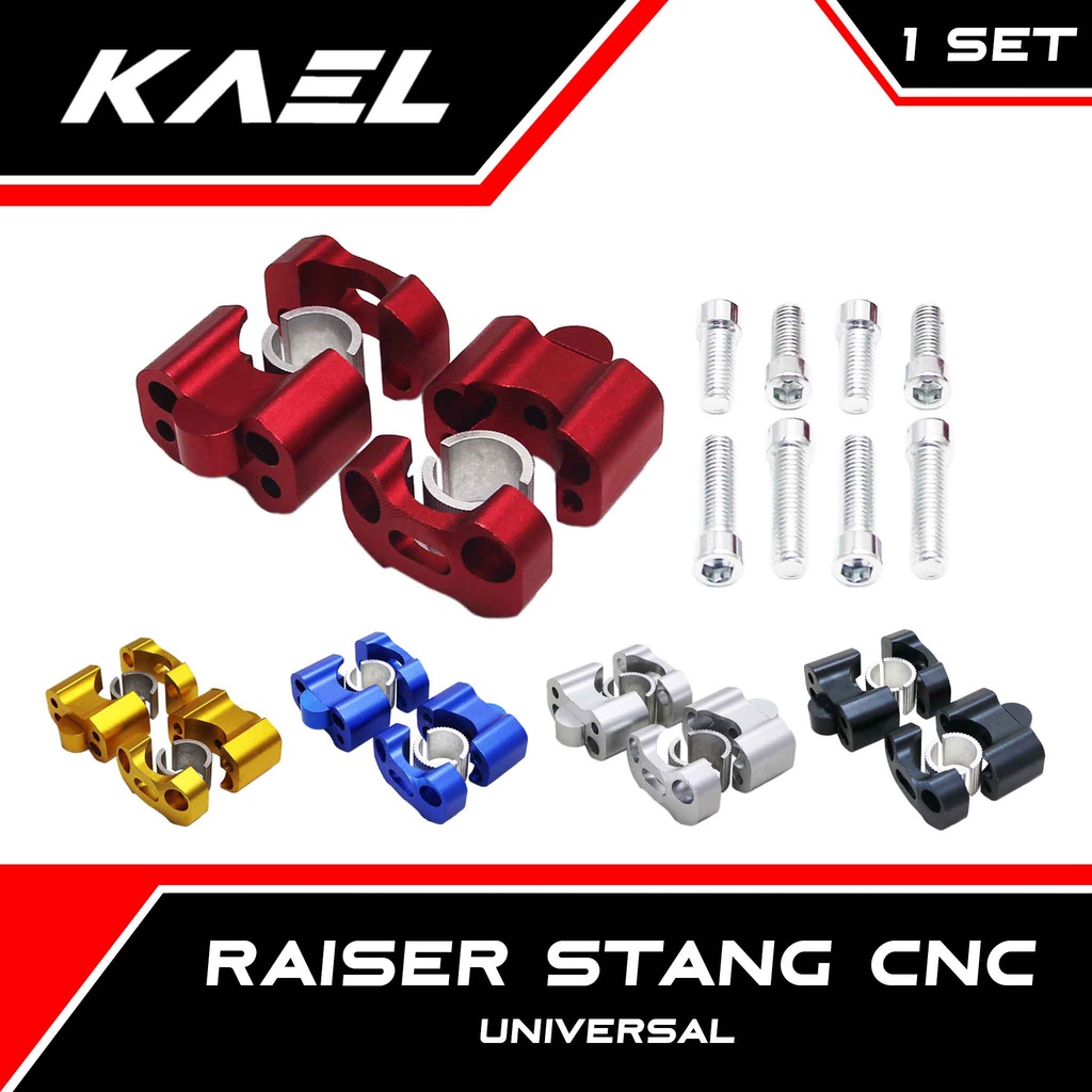 Raiser Stang CNC Universal Merah Kuning Biru Silver Gold Riser Peninggi Setang Semua Jenis Motor Beat FI Pop eSP Street &amp; Mio Sporty M3 Z S &amp; NMAX &amp; PCX &amp; Vixion Old-New &amp; Ninja  &amp; CBR &amp; Tiger &amp; Vario 110 125 150 Old-New &amp; Soul GT 115-125 &amp; X-Ride