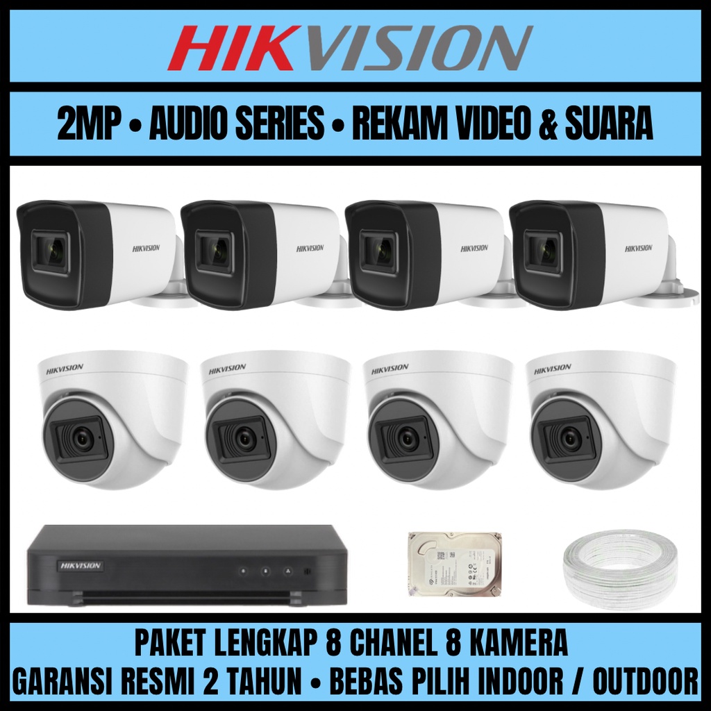 PAKET CCTV HIKVISION 2MP 8 CHANNEL 8 CAMERA KAMERA CCTV TURBO HD