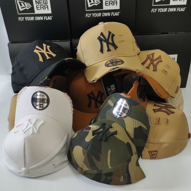 Topi Baseball NY Ripped/Robek UNISEX - 100% Grad ORI - Hat Damage - IMPORT QUALITY