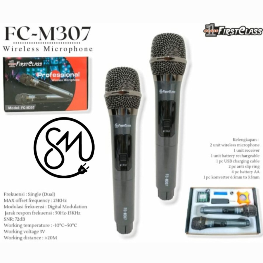 Microphone Wireless Firstclass FC-M307 Mic FCM307 First class - Hitam