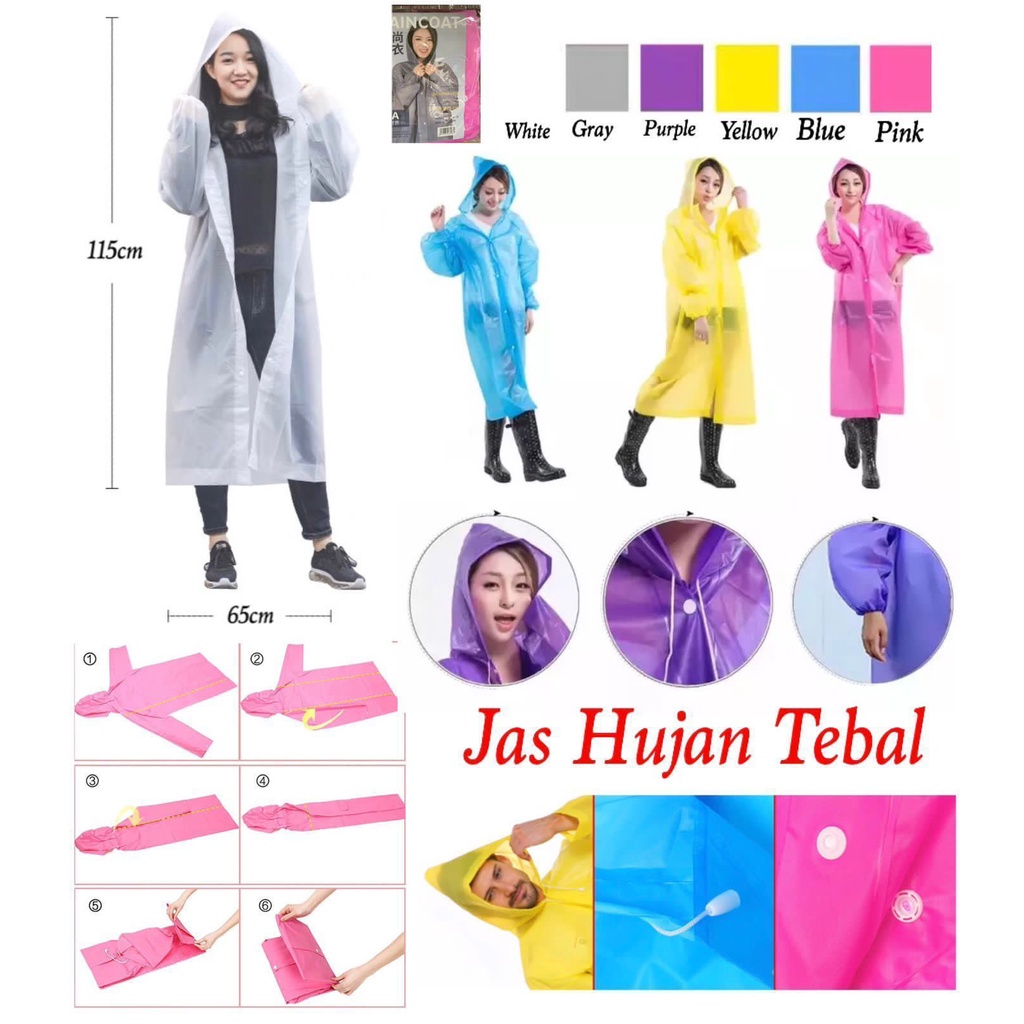 Jas Hujan Tebal WarnaWarni Mantel Jas Hujan Ponco