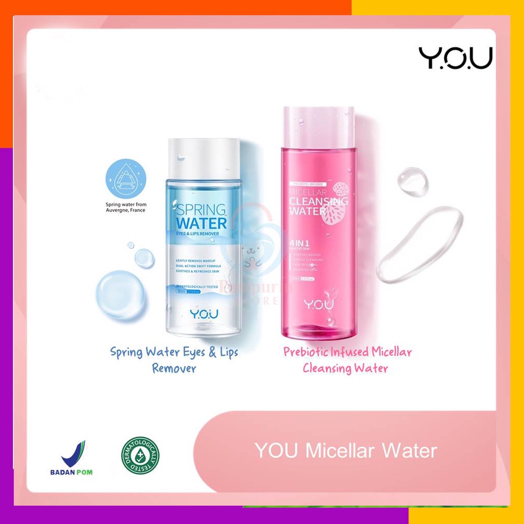 YOU Prebiotic Infused Micellar Cleansing Water 110ml / YOU Spring Water Eyes &amp; Lips Remover 80ml Original BPOM