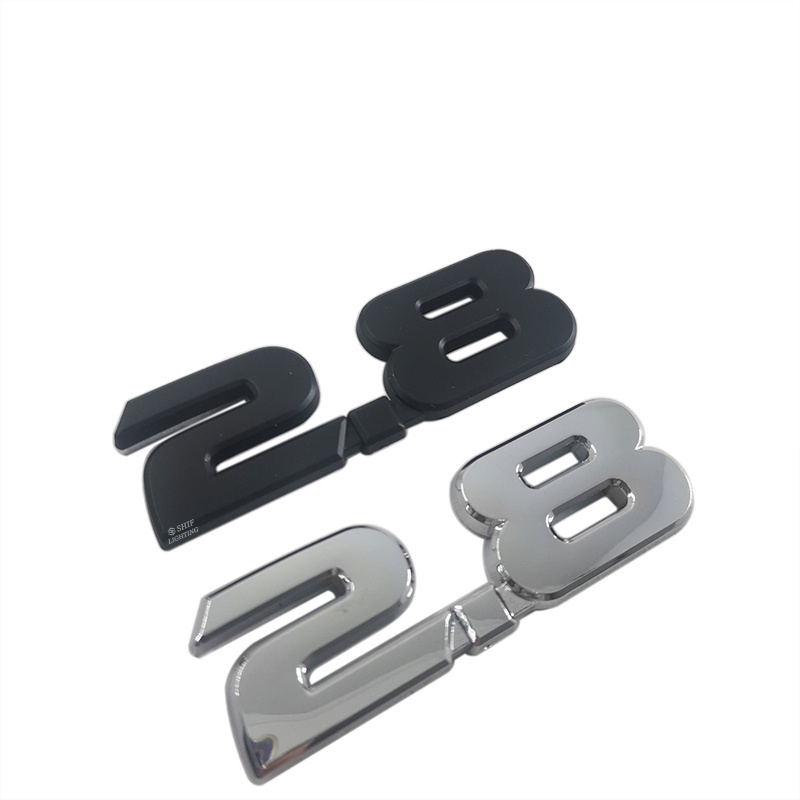 1x ABS Chrome ABS/Hitam 2.8 Nomor Huruf Mobil Auto Emblem Belakang Badge Decal Stiker Pengganti Output Huruf 2.8