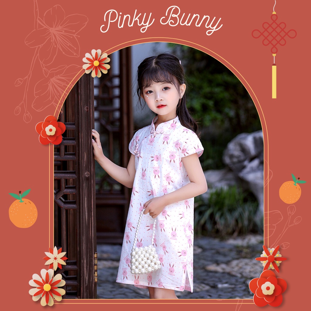 Pink Bunny Cheongsam / Cheongsam Rabbit anak / cheongsam anak perempuan lucu / cheongsam kelinci / b