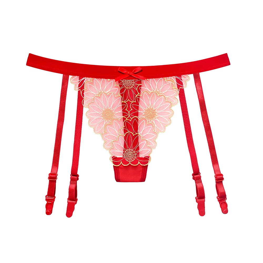 Lingerie Sexy Set Garter Belt Bordir Bungga G String Renda Lingerie Wanita T09