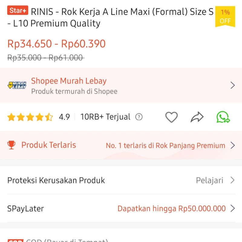 RINIS - Rok Kerja A Line Maxi Size S - L10 Premium Quality