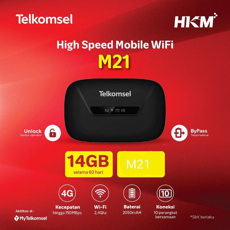 Modem Mifi HKM M21 Free 14GB Telkomsel XL 4G LTE Bypass - Unlock all operator