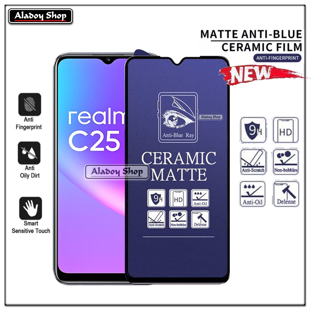 PAKET 3IN1 Anti Gores Blue Matte Anti Glare Realme C25/C25S + Tempered Glass Camera dan Skin Carbon