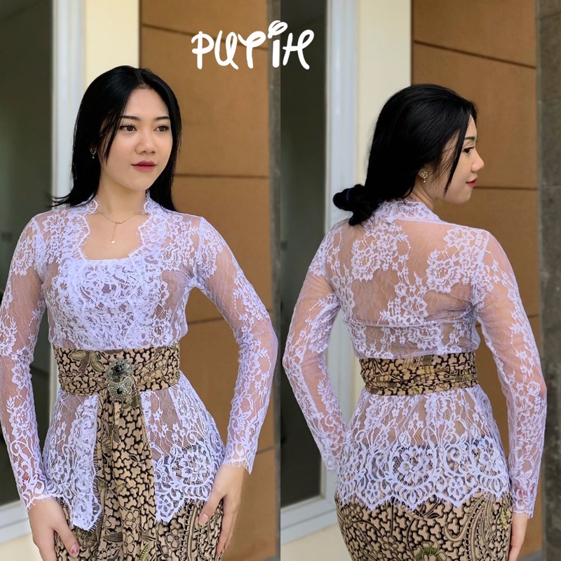 Kebaya bali brokat semifrance premium warna putih