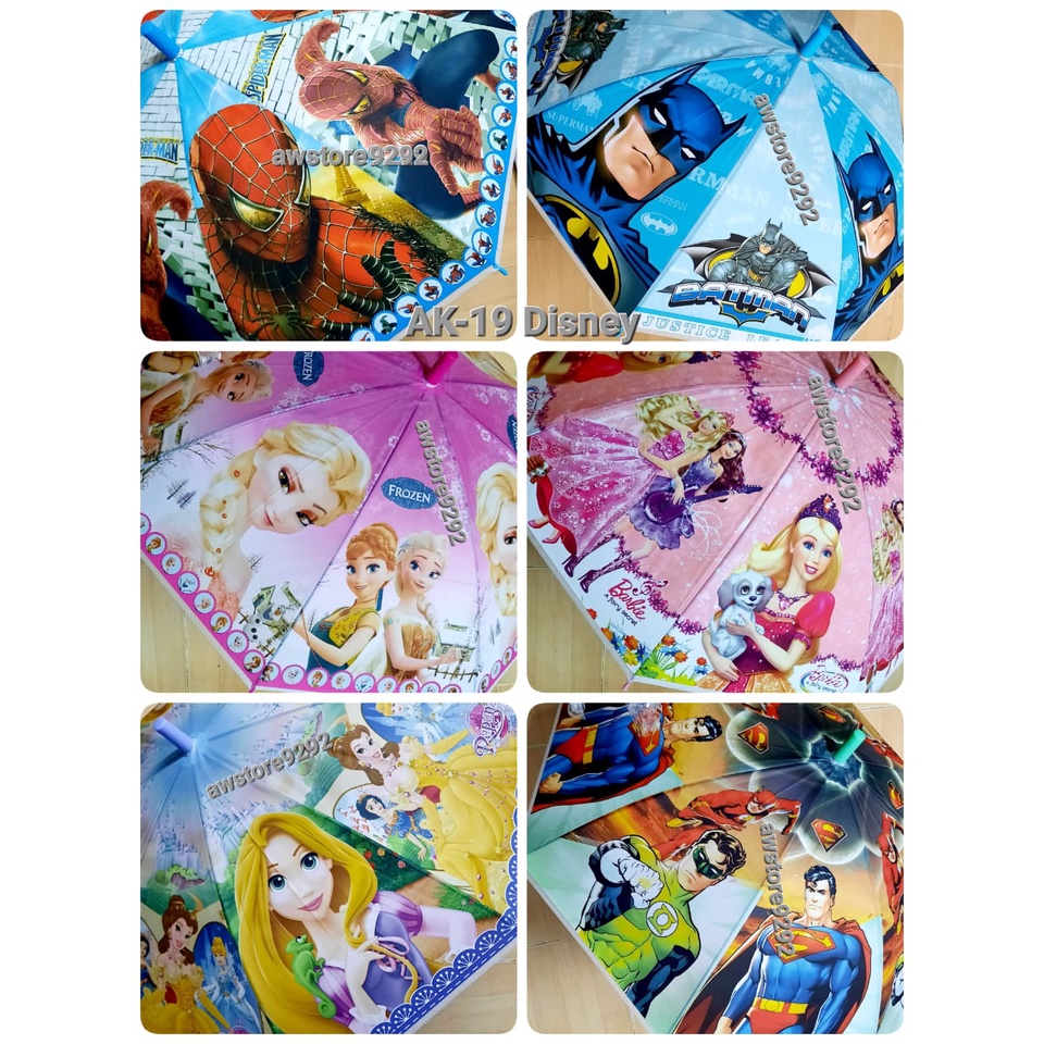 Payung Hujan Import Korea Transparan Motif Elegan Cantik Cute AK 16-20 Anak Dewasa Kartun