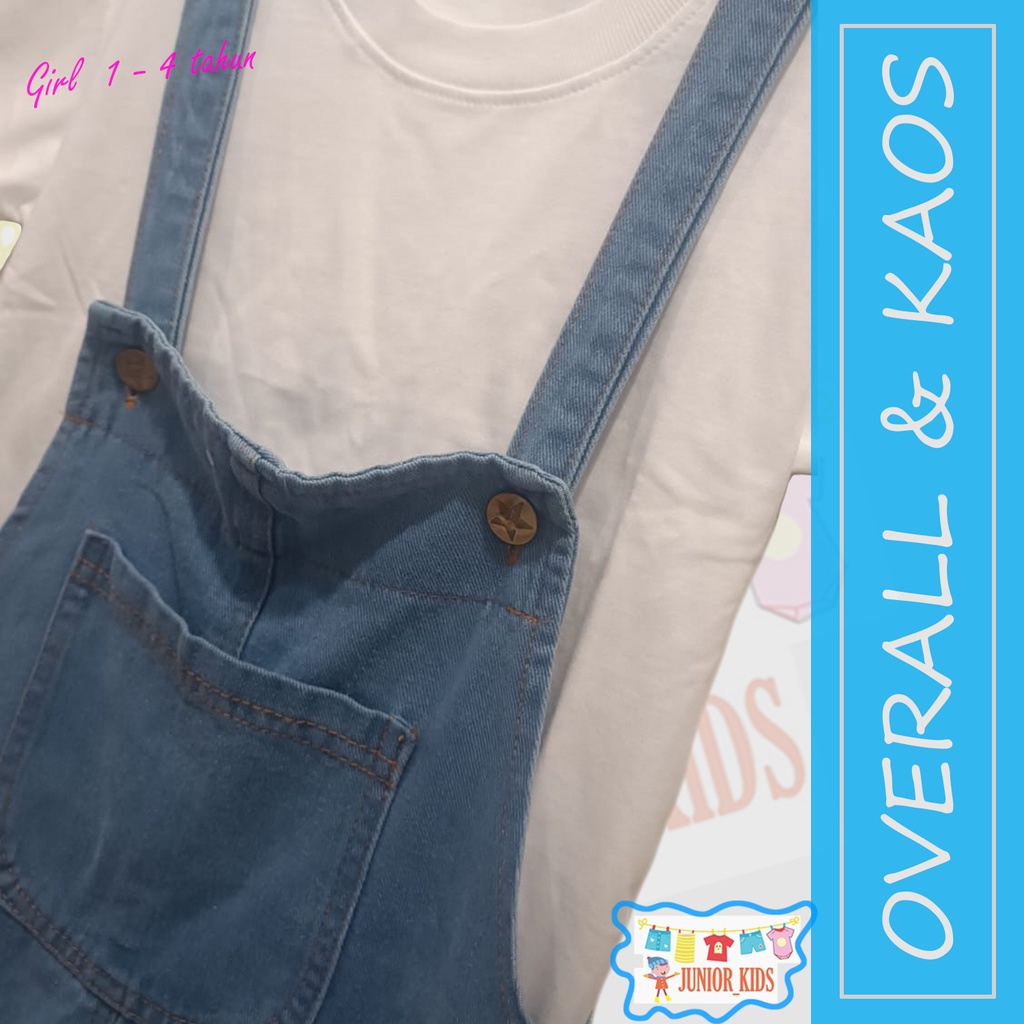 Setelan Overall Anak Kaos Putih Jumpsuit Anak Overal Celana Juniorkids 1-3 TAHUN