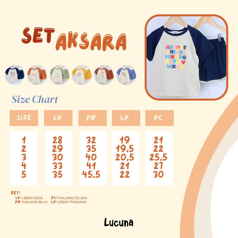 Setelan Anak Aksara Lucuna Original Kaos Cewek Super Premium 1-5 tahun