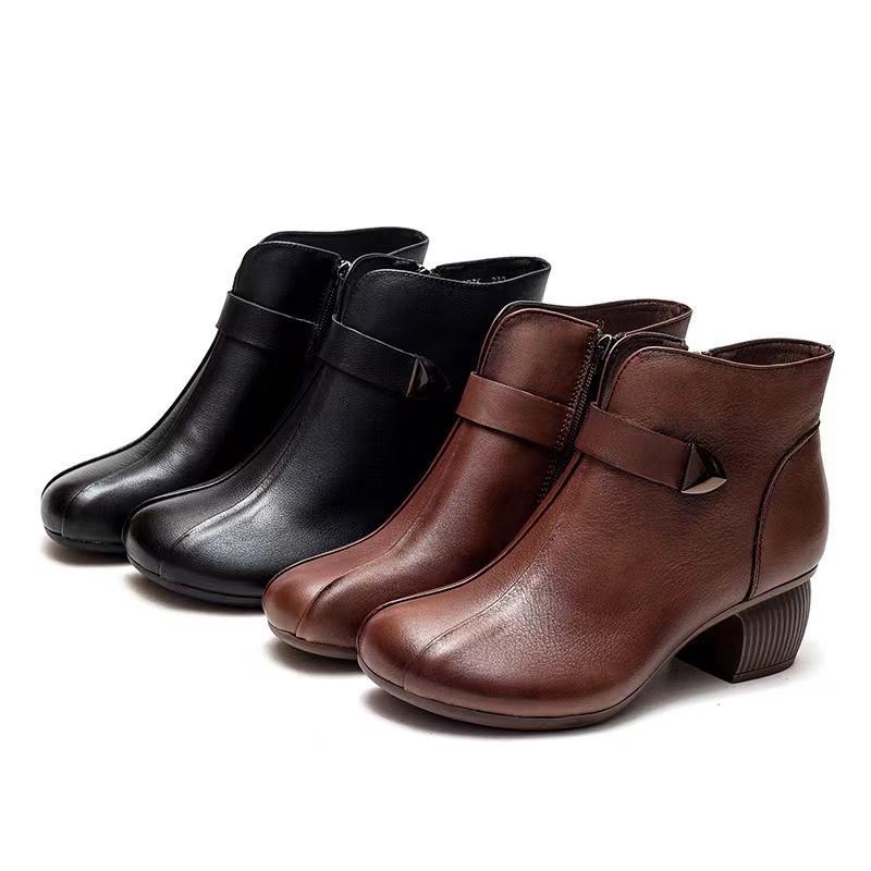 Terlaris Klasik Fashion Kulit Asli Sepatu Boots Wanita Cewek Resleting Tinggi Hak Casual Formal Kerja Kuliah Ringan Lentur Murah 234