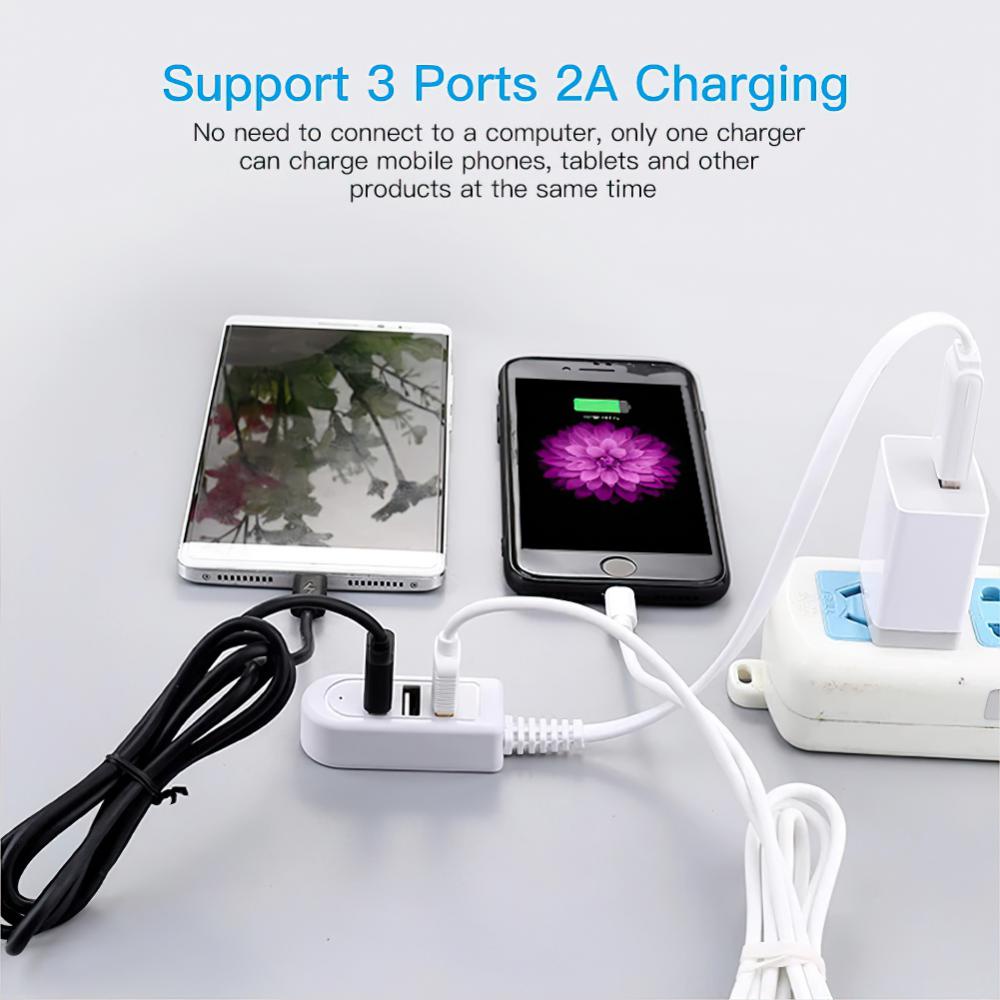 3 Port USB Multi-fungsi 3A Pengisi Daya Konverter Kabel Ekstensi Jalur Ekspansi Multi-port Hub Aksesori Kabel Data Digit