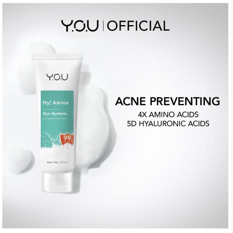 You Hy! Amino Facial Wash | Brightening | Hydrating | Anti Acne | Oil Control 100g-Bye Byeteria