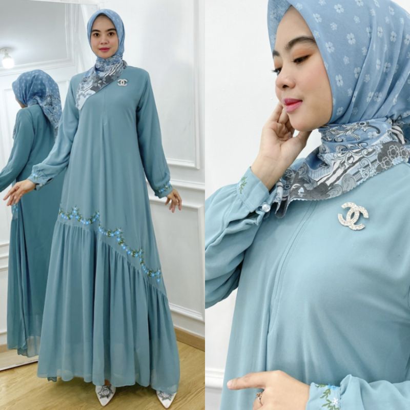 Gamis Malaysia Couple Pasangan Ibu Anak Keluarga Seragam Bordir Dress Muslim Longdress Baju Kurung P