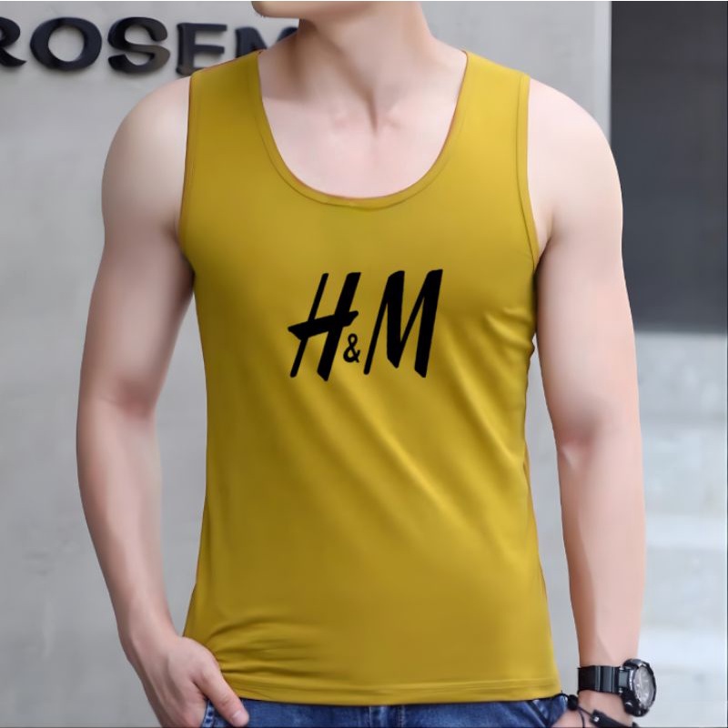 Singlet Pria Dewasa HM Kaos Singlet Pria Cotton Combed Kaos Lekbong Pria-Mustard