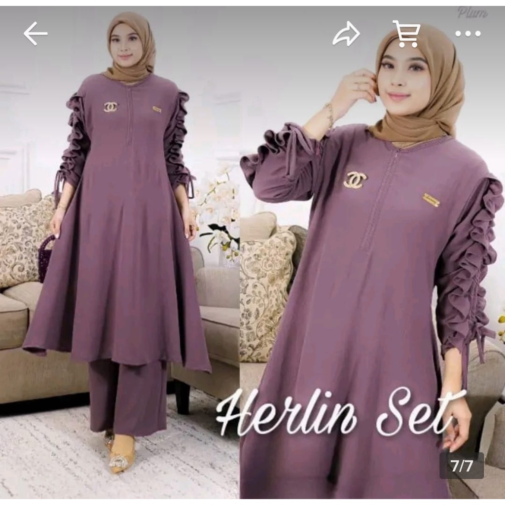 HERLINA SET CRINKLE TUNIK TANGAN SERUT LD 110 // HERLINA SETELAN CRINKLE PREMIUM LONG TUNIK // HERLI