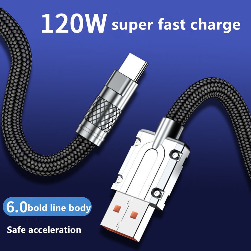 Kabel Charger USB Tipe C 120W 6A Fast Charging Bahan Nilon Dengan Lampu Indikator Untuk ip 14 plus 13 Pro max