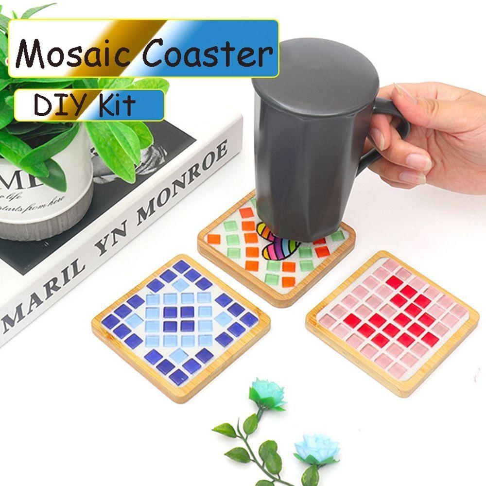 Solighter Mosaic Coaster Hadiah Dekorasi Rumah Tangga Kerajinan Ubin Kristal Set