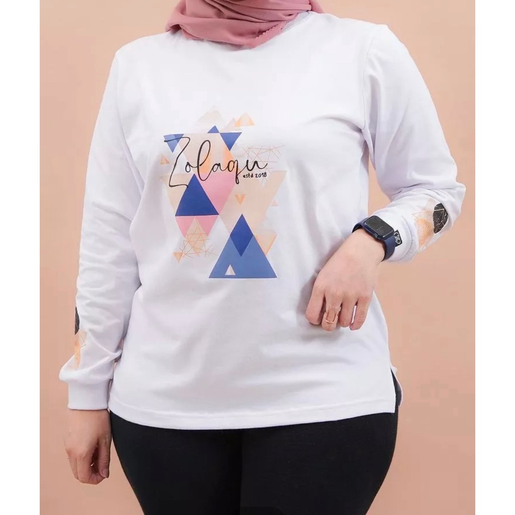 Kaos Wanita Atasan Wanita Kaos Lengan Panjang Wanita ZOLAQU WARNA PUTIH Motif SEGI// zolaqu/ATASAN WANITA/PAKAIAN WANITA TERBARU 2022