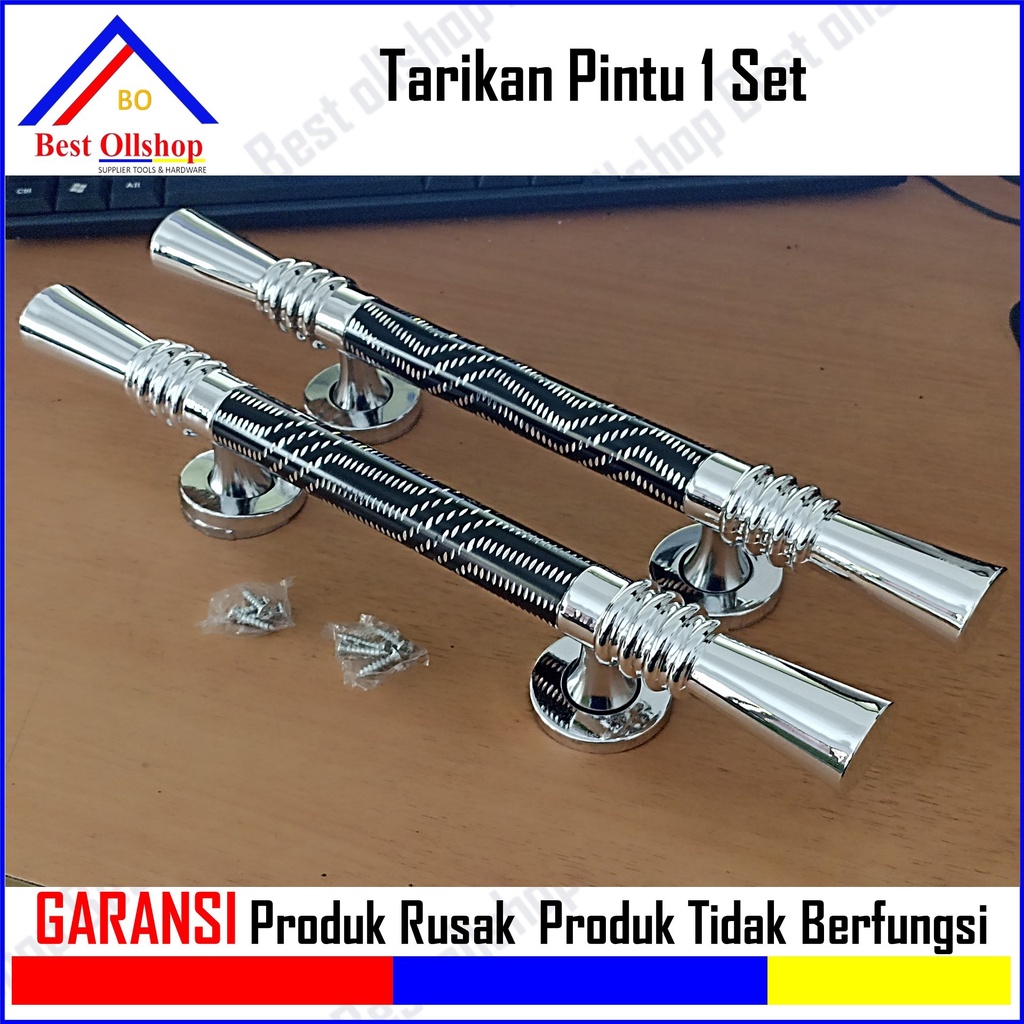 Handle Pintu Rumah 35 Cm Murah Minimalis Tarikan Pintu Pull Gagang Pintu Awet / Tarikan Pegangan Gagang Pintu Rumah Sisik Hitam 1 Set Body Pelor