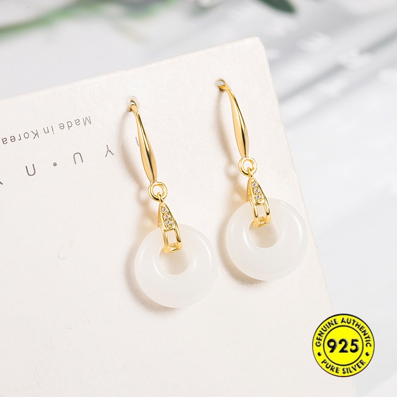 Anting Gesper Pengaman Giok Hetian Giok Hetian Liontin Oval Wanita U1166