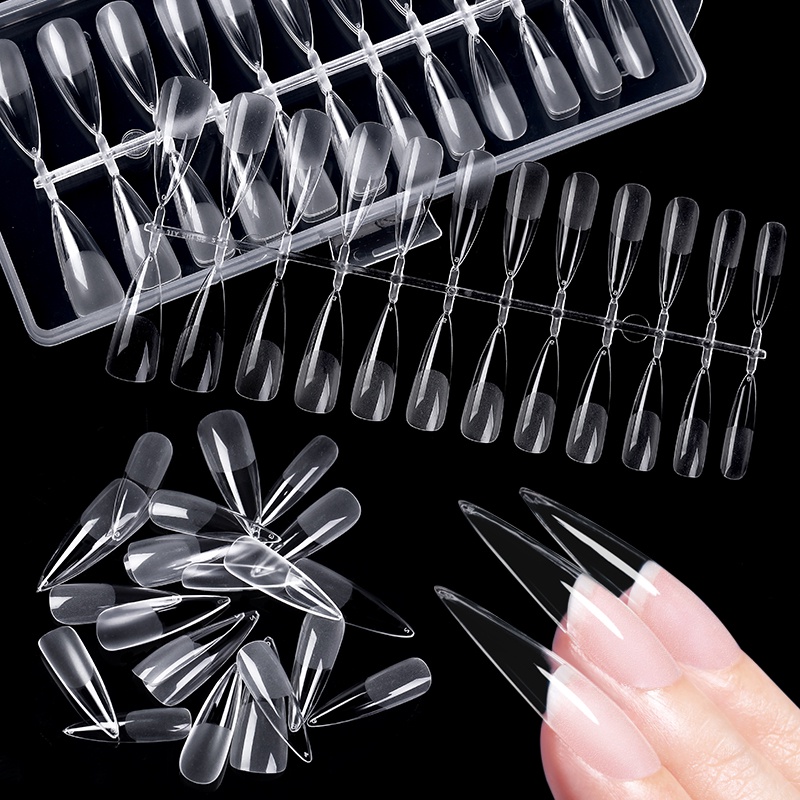 120 Pcs Kuku Palsu Buatan Penuh Penutup Fake Tips Acrylic Clear Natural Matte Nail Kapsul French Nail Art Extension Tools