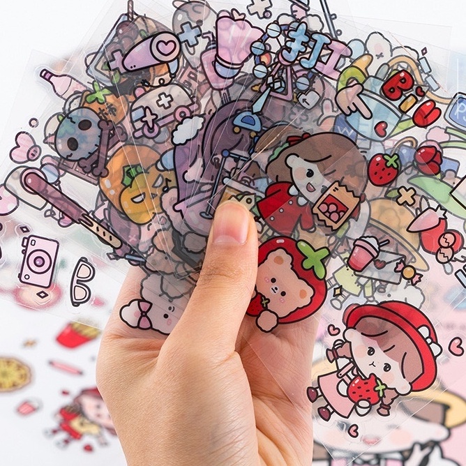 Stiker Motif Kartun Korea Lucu Anti Air /Dekorasi Handbook Scrapbook DIY / Stiker kartun tahan air PET / Sticker Waterproof Sticker Momo / Sticker Kawaii Bear