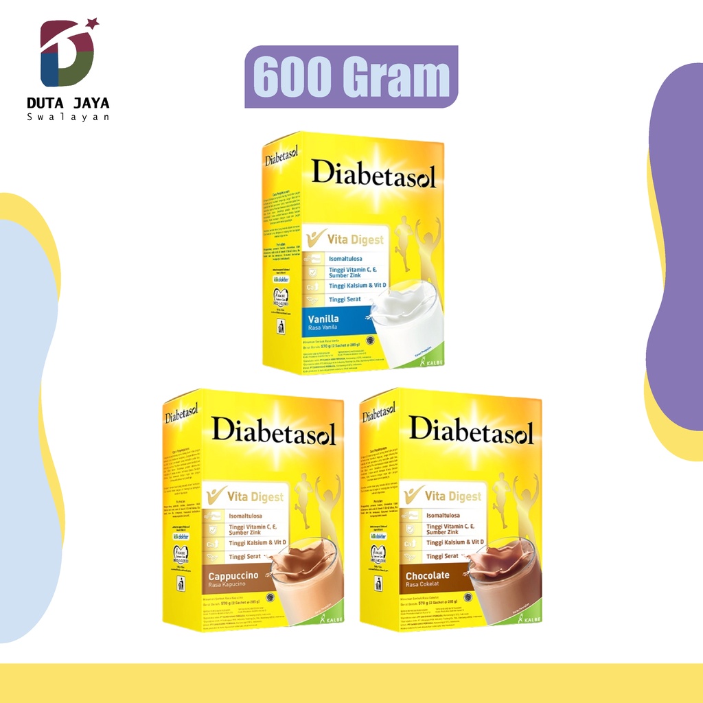 Diabetasol Susu Nutrisi Diabetes Vanilla, Chocolate, Cappuccino 600 Gr