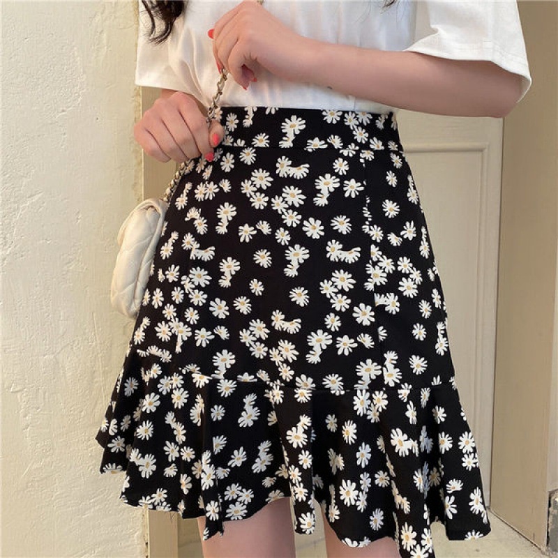 MOOGU ♡ Rok pendek daisy chiffon mini rok fashion dres wanita