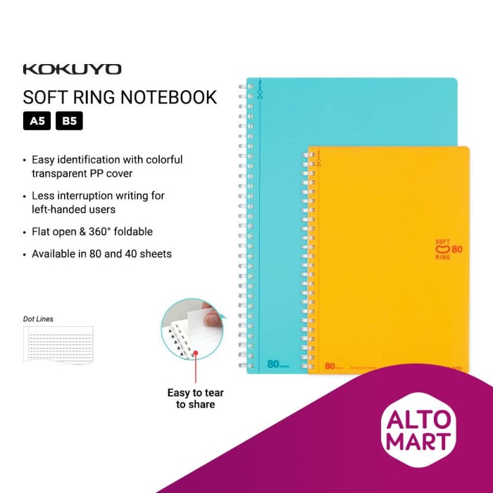 

Pad Kokuyo Soft Ring Notebook Dot Lines A5 B5 /80 Sheets